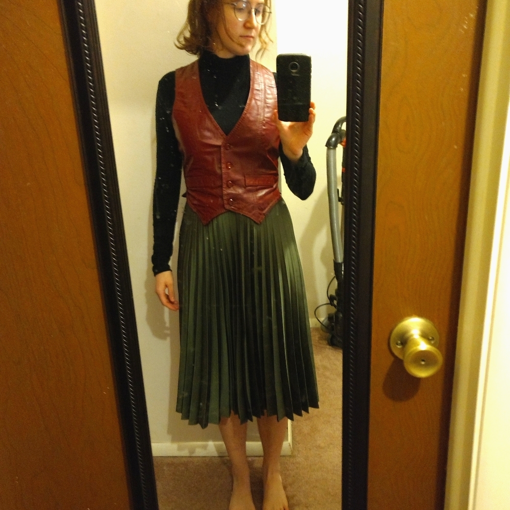 Topshop Green Pleated Skirt XS